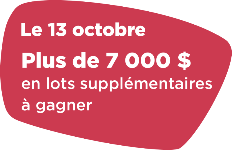 Le 14 octobre Plus de 7 000 $ en lots supplémentaires à gagner